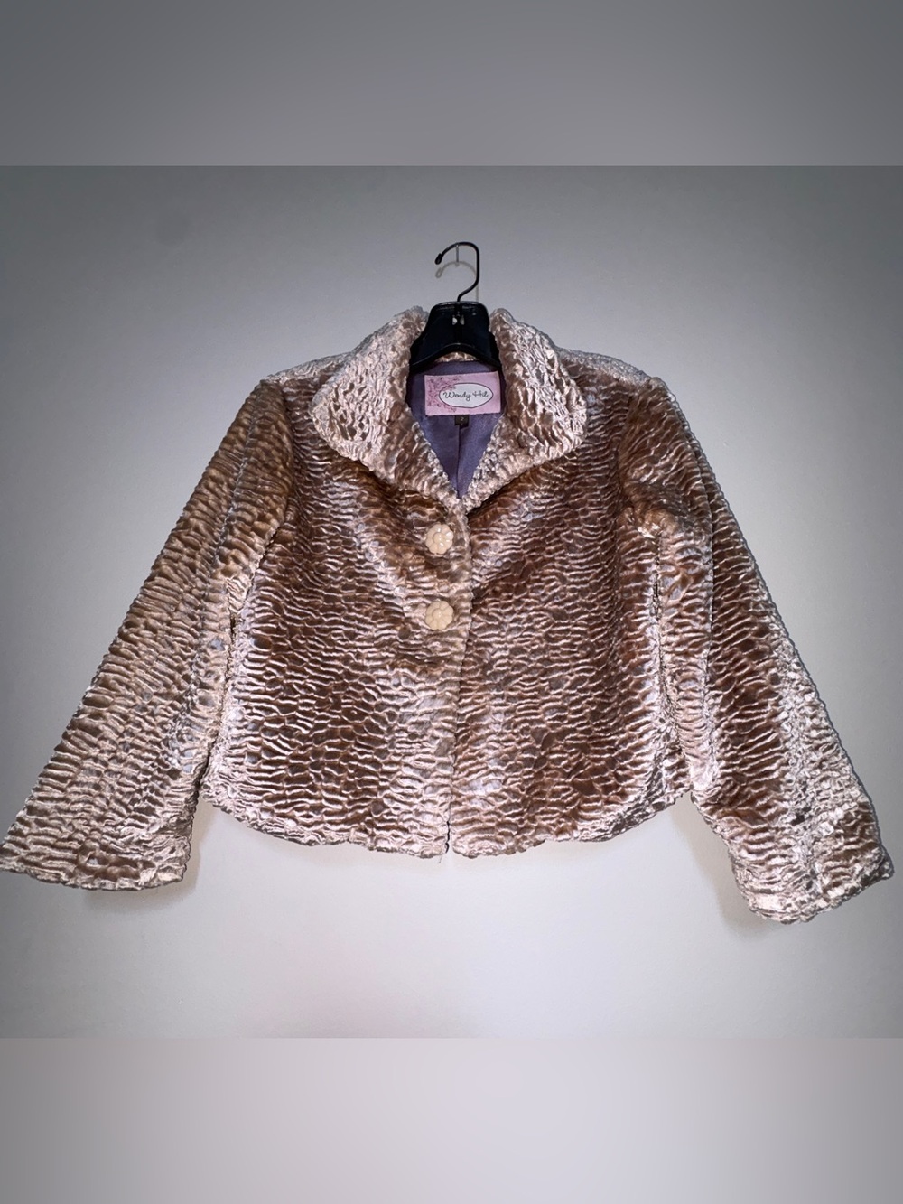 Vintage Wendy Hil Faux Fur Cropped Jacket Pink Taupe Size 2